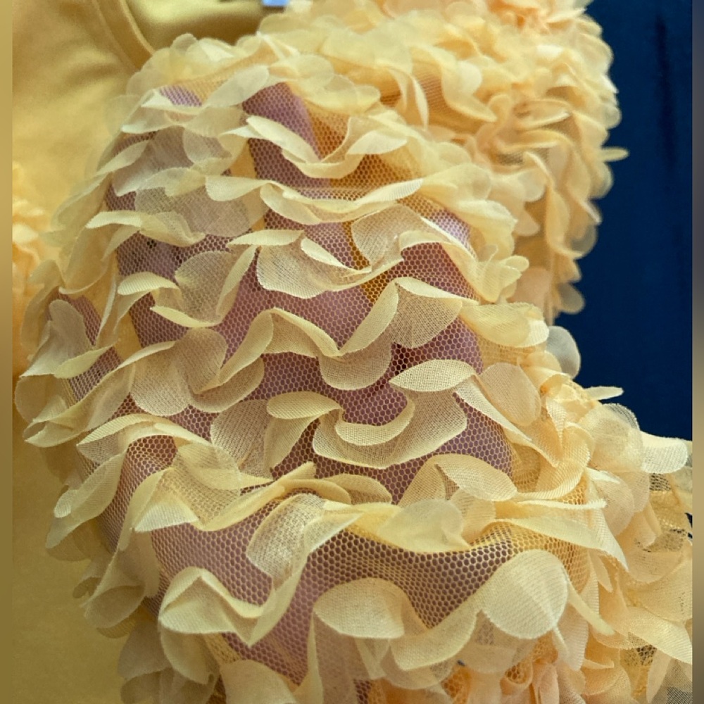 Anthropologie Flat White Ruffle-Sleeve Petal Puff top Golden Yellow S - Picture 4 of 6